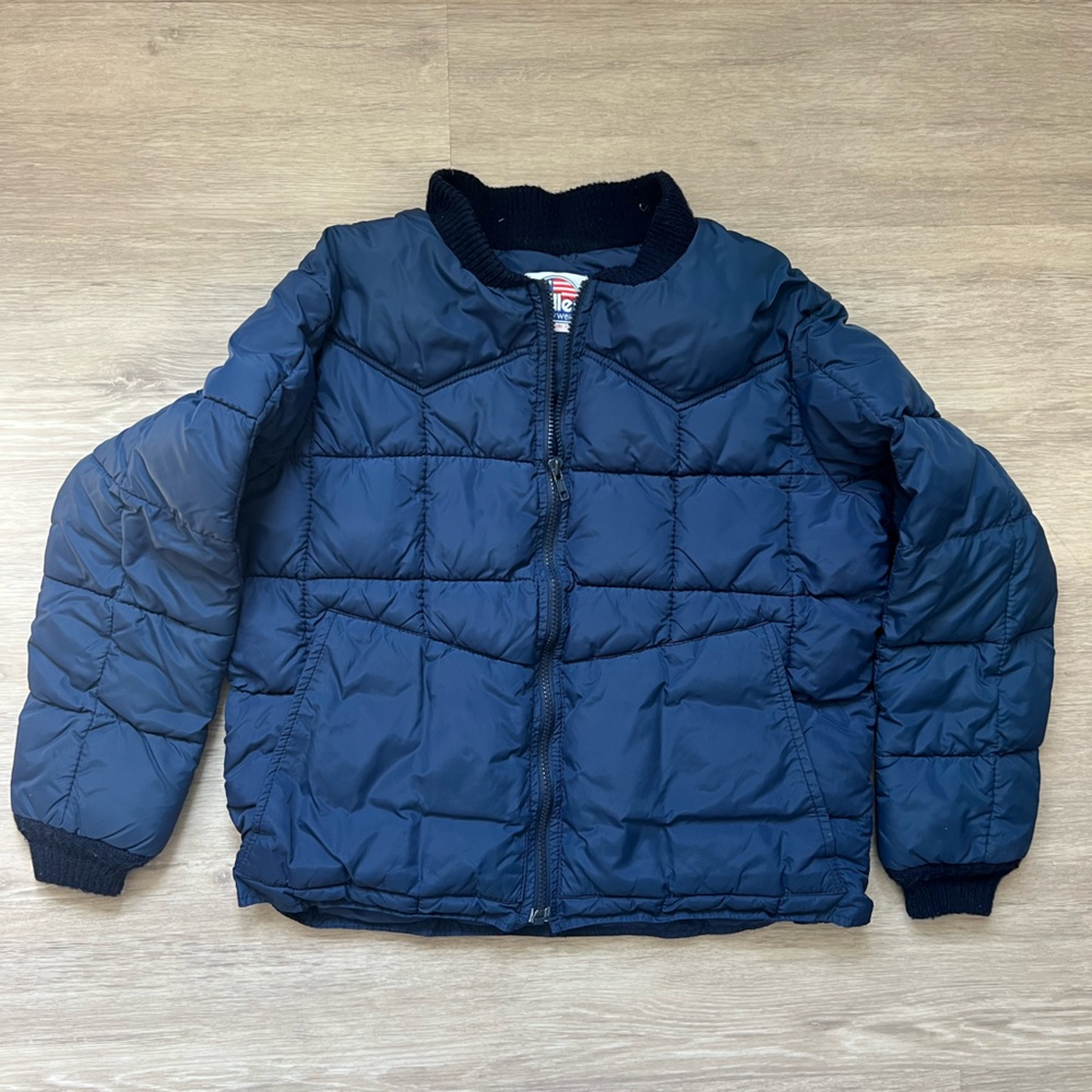 Navy Puffer Bomber Jacket for Kids - Vintage Warm Western 18 youth unisex